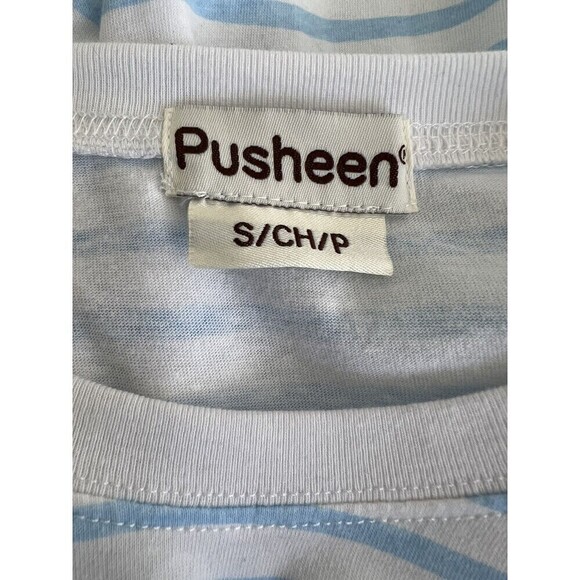 Pusheen Cat T-shirt L/S Loose Fit Blue & White Stripe Size Small Crew Neck EUC - Picture 4 of 6